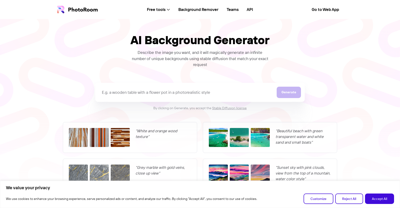 AI Background Generator by PhotoRoom - AI Information, Prompts ...
