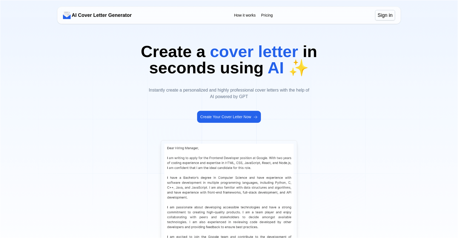 AI Cover Letter Generator